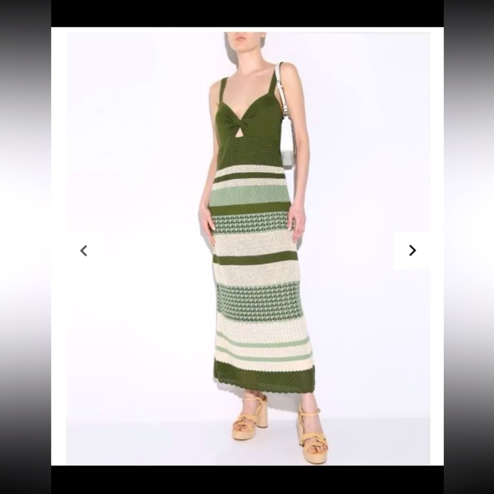 JOHANNA ORTIZ Vintage Affair Twist-Bustier Striped Pointelle Maxi Dress 
Medium